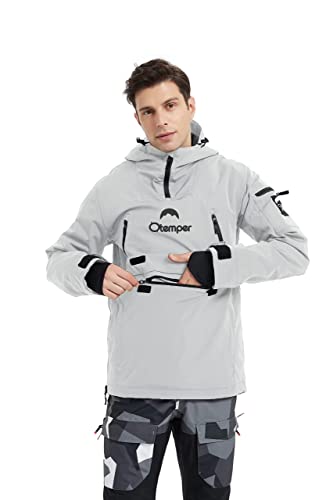 kirnusino Mens Ski Jacket Snow Coat for Men Windbreaker Waterproof Mountain Hooded Sweatshirt with Shoulder Pass Card Pocket Windproof Warm Winter Coat-Grey-L