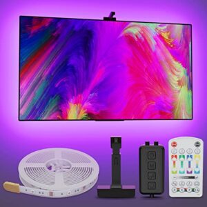 bason lighting led tv backlights with camera,side illumination tv lights kit with daul control modes,12.4ft color changing rope lights for 55-65 inch tv, music sync for gaming bedroom hdtv mood light.
