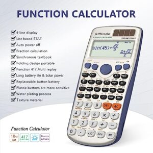 Scientific Calculators, IPepul Math Calculator with 417 Function, Solar Battery Power and 4-Line Display, School Supplies for Middle High College Students Teachers(991ES Plus)