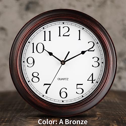 KECYET 14 Inch Wall Clocks Battery Operated Silent Non-Ticking Wall Clock Vintage Retro Rustic Style Decorative for Living Room Kitchen Farmhouse (Bronze)