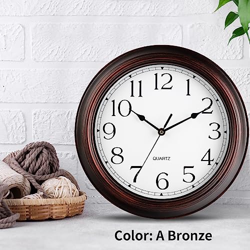 KECYET 14 Inch Wall Clocks Battery Operated Silent Non-Ticking Wall Clock Vintage Retro Rustic Style Decorative for Living Room Kitchen Farmhouse (Bronze)