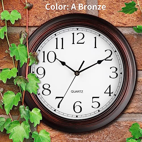 KECYET 14 Inch Wall Clocks Battery Operated Silent Non-Ticking Wall Clock Vintage Retro Rustic Style Decorative for Living Room Kitchen Farmhouse (Bronze)