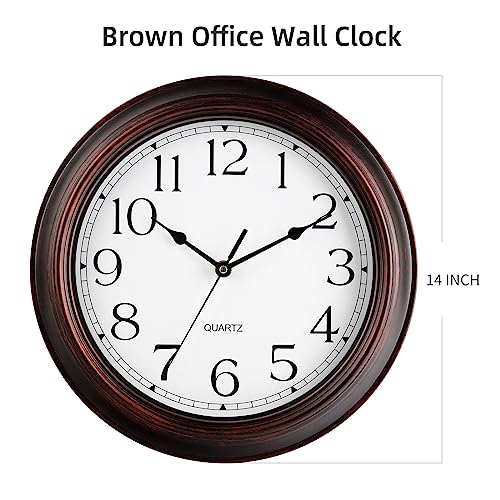 KECYET 14 Inch Wall Clocks Battery Operated Silent Non-Ticking Wall Clock Vintage Retro Rustic Style Decorative for Living Room Kitchen Farmhouse (Bronze)