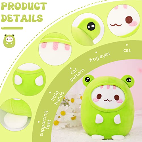 AIXINI Cute Cat Frog Plush Pillow 8" Kitten Frog Stuffed Animal, Soft Kawaii Cat Plushie with Frog Outfit Costume Gift for Kids