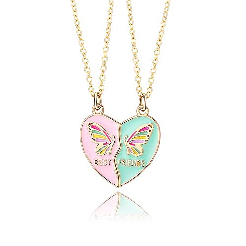 Lezmoii Best Friend Necklace Friendship Necklace Matching Magnetic BFF Necklace for 2 Girls Jewelry Friendship Gifts (D: Butterfly Heart)