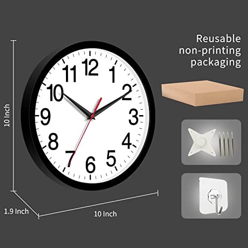 Rohioue Wall Clock, Modern 10 Inch Battery Operated Wall Clocks, Silent Non Ticking Small Analog Clock, for Bedroom, Kitchen, Bathroom, Office, Home, Living Room (Black)