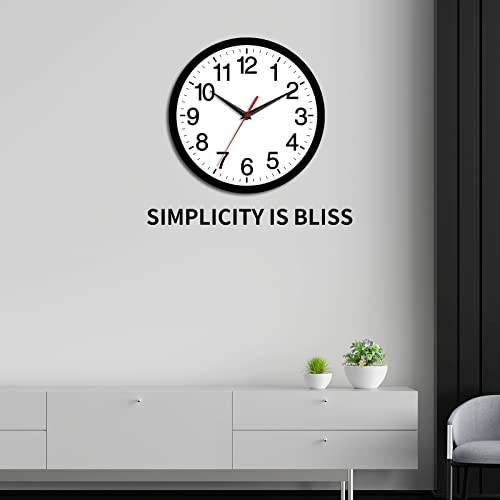 Rohioue Wall Clock, Modern 10 Inch Battery Operated Wall Clocks, Silent Non Ticking Small Analog Clock, for Bedroom, Kitchen, Bathroom, Office, Home, Living Room (Black)