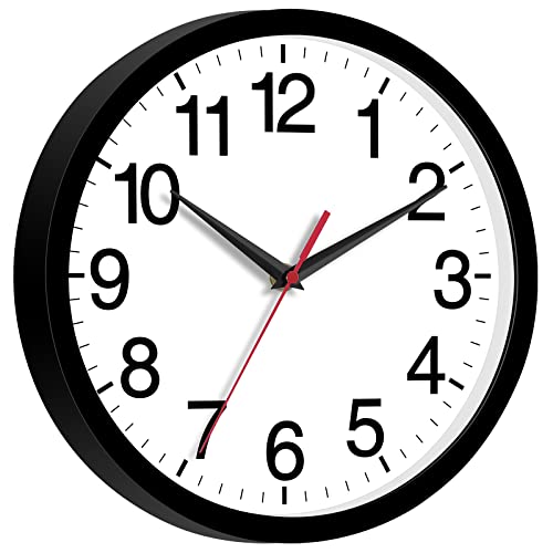 Rohioue Wall Clock, Modern 10 Inch Battery Operated Wall Clocks, Silent Non Ticking Small Analog Clock, for Bedroom, Kitchen, Bathroom, Office, Home, Living Room (Black)