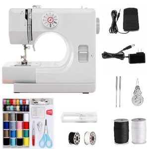 buart sewing machine,mini sewing machine for beginners,sewing machines with reverse sewing and 12 built-in stitches,with foot pedal & 42pc sewing kit(white)