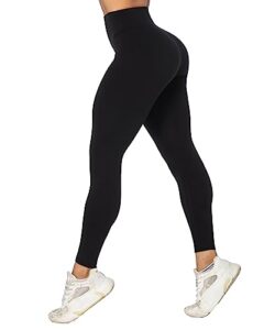 sunzel nunaked workout leggings for women, tummy control compression workout gym yoga pants, high waist & no front seam black x-large 28"