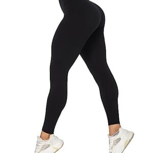 Sunzel Nunaked Workout Leggings for Women, Tummy Control Compression Workout Gym Yoga Pants, High Waist & No Front Seam Black X-Large 28"