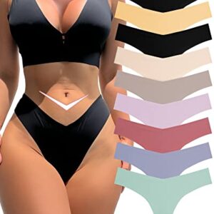 FINETOO 9 Pack Seamless Thongs for Women No Show Underwear V Waisted Comfortable Sexy Thong Panties XS-L