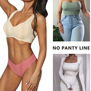 FINETOO 9 Pack Seamless Thongs for Women No Show Underwear V Waisted Comfortable Sexy Thong Panties XS-L