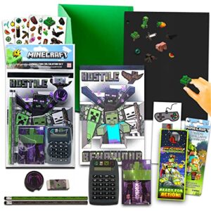 minecraft school supplies value pack - 9 pc bundle with minecraft folders, notebook, and stickers for kids boy girls | minecraft back to school supplies