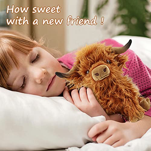 SODWEF Cute Highland Cow Stuffed Animals,10.5 inches Realistic Cow Plush Toy,Highland Cattle Farm Toy Gift for Adults Kids Boys Girls Birthday Plush Gifts (Brown Cow)