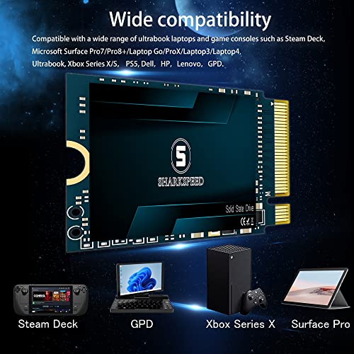 M.2 2230 SSD 256GB SSHARKSPEED NVMe PCIe Gen3.0X4 Internal Solid State Drive, Compatible with Steam Deck，Microsoft Surface pro 7/pro 8+/pro X/laptop3/laptop4/laptop Go, Ultrabook(256GB, 2230 Gen3.0)