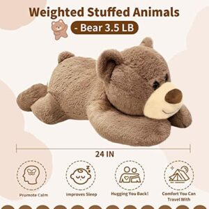 Mewkou 3.5 LB Weighted Stuffed Animals Bear, 24 Inch Weighted Plush Animals Throw Pillow, Cute Kawaii Plush Toys Gifts for Kids Adults Teens Birthday Christmas