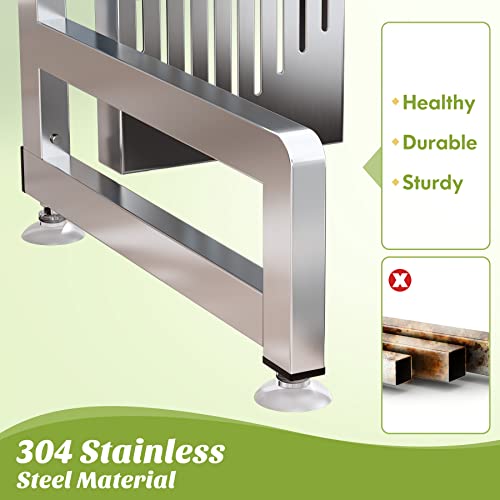 MAJALiS Dish Drying Rack Over The Sink, 304 Stainless Steel 2 Tier Dish Drainers for Kitchen Counter, Adjustable Length (33.5-36 in), Over The Shelf Kitchen Organizer, Sliver