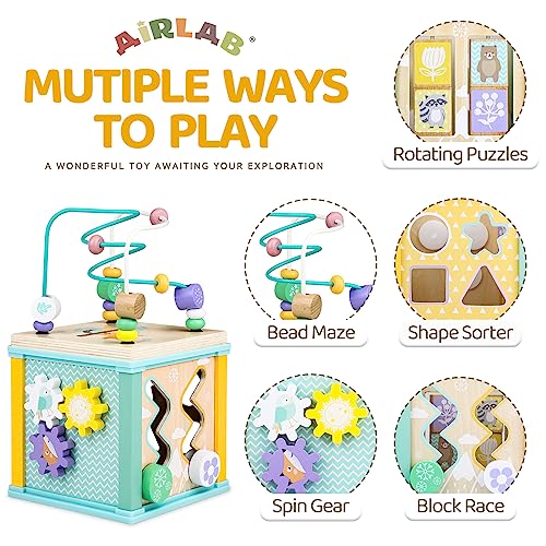 Wooden Activity Cube Montessori Toys for 18M+ Toddlers 1-3 Learning Toys for 1 + Year Old Boys Girls Baby Sensory Interactive Toys Birthday Gift