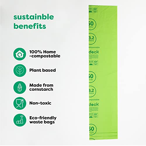 Biodeck 100% Compostable Waste Bags 13 Gallon / 50 L | Kitchen Food Scrap/Organic Waste Bags certified Biodegradable, HOME Compostable EN13433