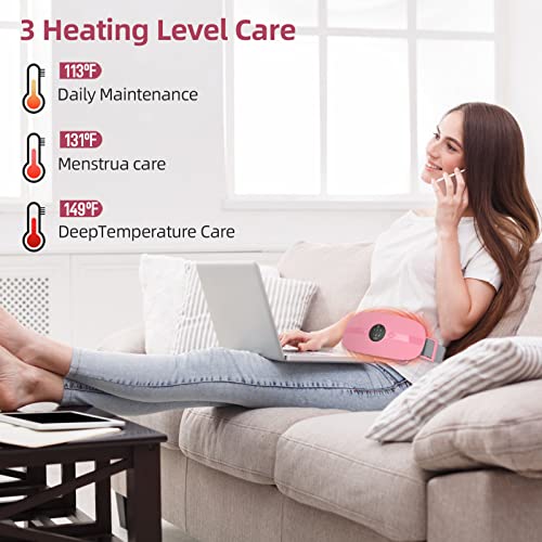 HZD Portable Cordless Heating Pad, Period Menstrual Heating Pad with 3 Heat Levels and 3 Massage Modes, Portable Electric Fast Heating Belly Wrap Belt for Women and Girl