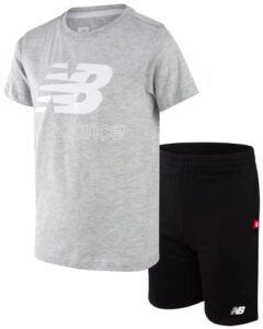 new balance boys' active shorts set - 2 piece performance short sleeve t-shirt and fleece sweat shorts (size: 8-12), size 10, grey