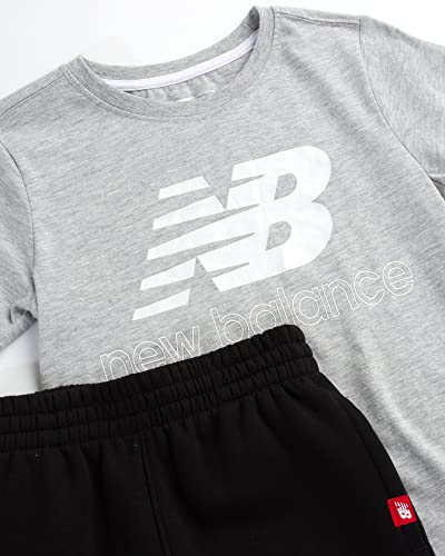 New Balance Boys' Active Shorts Set - 2 Piece Performance Short Sleeve T-Shirt and Fleece Sweat Shorts (Size: 8-12), Size 10, Grey