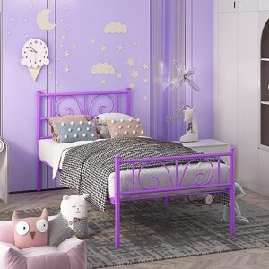 gime purple metal platform bed frame twin bed frames with headboard for ki‘ds