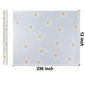 Shelf Liners for Kitchen Cabinet, Waterproof Drawer Liner for Bathroom, Refragerator Mats Sink Liner No Slip Cupboard Mats Non Adhesive EVA Place Mats Roll - Clear Daisy 12"×236.2"