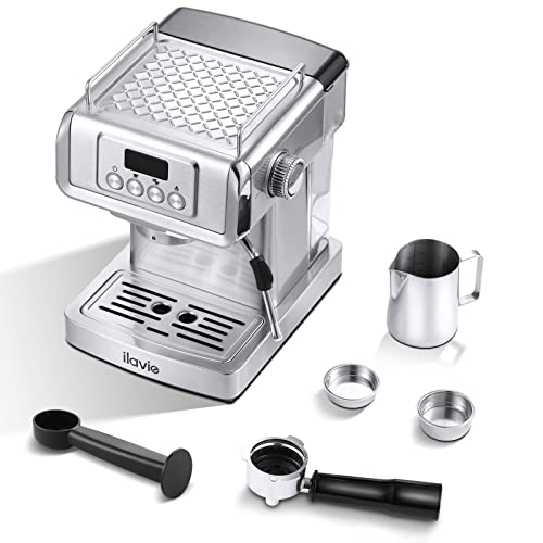 ILAVIE 20 Bar Espresso Machine, Stainless Steel Espresso Coffee Machine for Cappuccino, Latte, Espresso Maker for Home, Automatic Espresso Machine with Milk Steamer, 1.8L Water Tank, 1350W