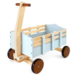 pairpear wooden push wagon toy,kids cargo walker cart wagon baby walker for toddlers，push and pull toys gift for babies boys and girls.