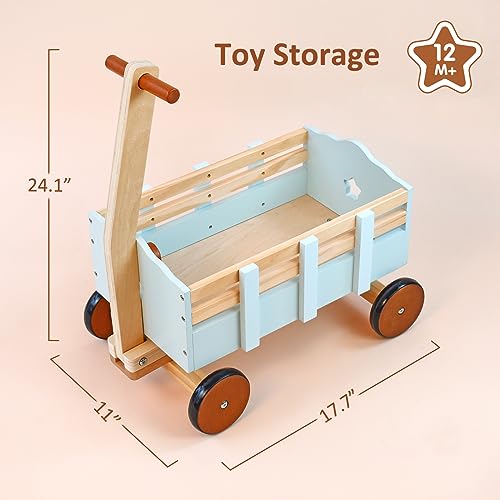 PairPear Wooden Push Wagon Toy,Kids Cargo Walker Cart Wagon Baby Walker for Toddlers，Push and Pull Toys Gift for Babies Boys and Girls.