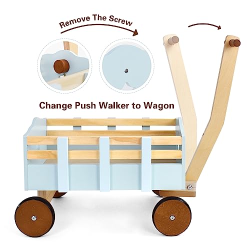 PairPear Wooden Push Wagon Toy,Kids Cargo Walker Cart Wagon Baby Walker for Toddlers，Push and Pull Toys Gift for Babies Boys and Girls.