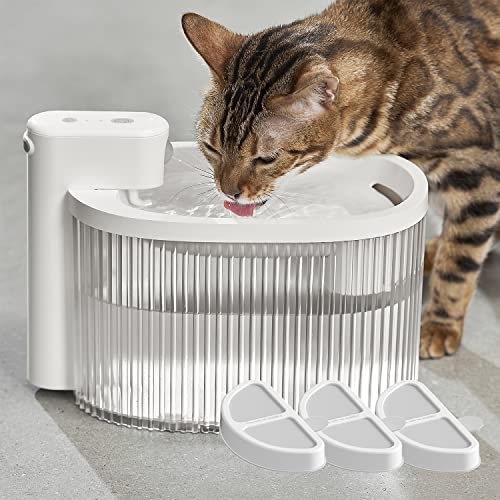 PET MARVEL Cat Water Fountain Wireless Battery Operated 85oz/2.5L with 3PCS Filters, Automatic Water Dispenser for Cats, Water Fountain for Cats Pet Inside Large Capacity Easy to Clean and Assemble