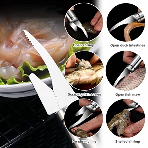 2Pcs New 5 in 1 Multifunctional Shrimp Line Fish Maw Knife,Stainless Steel Quickly Shrimp Deveiner Tool,Fish Scale Remover,Duck Intestine Cleaner,Effortless Kitchen Tools