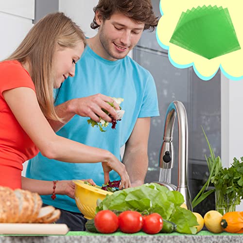 Poen 8 Pcs Fruit and Veggie Life Extender Liner 12 x 15 Inch Sponge Fridge Shelf Mat Green Washable Refrigerator Liners Fridge Drawer Pads Liner, Extends Life of Your Produce and Keep Food Fresh