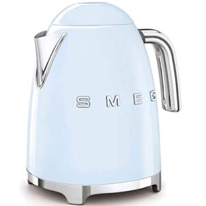 Smeg 50's Retro Style Aesthetic Drip Filter Coffee Machine, 10 cups, Pastel Blue & KLF03PBUS 50's Retro Style Aesthetic Electric Kettle with Embossed Logo, Pastel Blue, 9 Cup