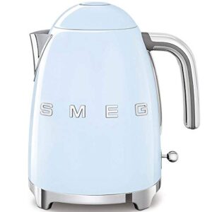 Smeg 50's Retro Style Aesthetic Drip Filter Coffee Machine, 10 cups, Pastel Blue & KLF03PBUS 50's Retro Style Aesthetic Electric Kettle with Embossed Logo, Pastel Blue, 9 Cup