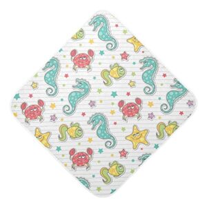 pigsaly starfish seahorse crab fish star hooded baby towel cartoon sea creatures baby bath towel unisex soft organic cotton washcloths toddlers shower gifts for boys girls newborn 30 x 30 in