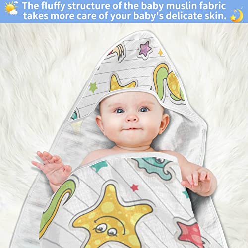 Pigsaly Starfish Seahorse Crab Fish Star Hooded Baby Towel Cartoon Sea Creatures Baby Bath Towel Unisex Soft Organic Cotton Washcloths Toddlers Shower Gifts for Boys Girls Newborn 30 x 30 in