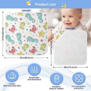 Pigsaly Starfish Seahorse Crab Fish Star Hooded Baby Towel Cartoon Sea Creatures Baby Bath Towel Unisex Soft Organic Cotton Washcloths Toddlers Shower Gifts for Boys Girls Newborn 30 x 30 in