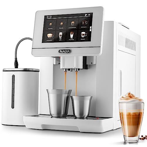 Zulay Magia Super Automatic Espresso Machine with Grinder - Espresso Maker with Milk Frother & Insulated Milk Container- Cappuccino & Latte Machine - Touch Screen, 19 Coffee Recipes, 10 User Profiles