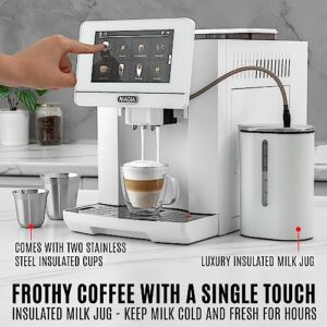 Zulay Magia Super Automatic Espresso Machine with Grinder - Espresso Maker with Milk Frother & Insulated Milk Container- Cappuccino & Latte Machine - Touch Screen, 19 Coffee Recipes, 10 User Profiles