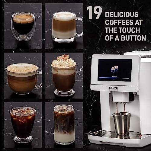 Zulay Magia Super Automatic Espresso Machine with Grinder - Espresso Maker with Milk Frother & Insulated Milk Container- Cappuccino & Latte Machine - Touch Screen, 19 Coffee Recipes, 10 User Profiles