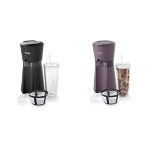 mr. coffee iced coffee maker, single serve machine with 22-ounce tumbler and reusable coffee filter, black & iced coffee maker, single serve machine, lavender