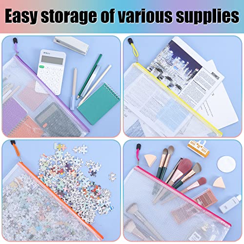 EOOUT 20pcs Mesh Zipper Pouch Zipper Bags, 10x14in Large Storage Bags for Organizing, 10 Colors Puzzle Bag Zipper File Bags for School Board Games and Office Supplies