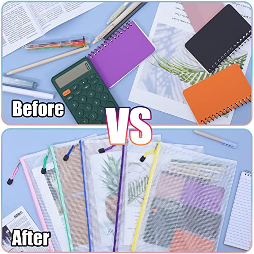 EOOUT 20pcs Mesh Zipper Pouch Zipper Bags, 10x14in Large Storage Bags for Organizing, 10 Colors Puzzle Bag Zipper File Bags for School Board Games and Office Supplies