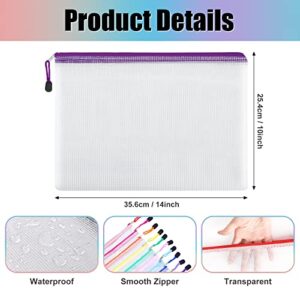EOOUT 20pcs Mesh Zipper Pouch Zipper Bags, 10x14in Large Storage Bags for Organizing, 10 Colors Puzzle Bag Zipper File Bags for School Board Games and Office Supplies