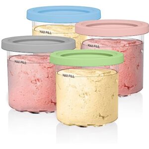 kateler replacement for ninja creami pints and lids-4 pack,compatible with ninja nc301 nc300 nc299amz series creami deluxe ice cream makers,creami pint containers with leak proof lids,dishwasher safe