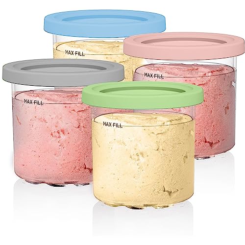 KATELER Replacement for Ninja Creami Pints and Lids-4 Pack,Compatible with Ninja NC301 NC300 NC299AMZ Series Creami Deluxe ice Cream Makers,Creami Pint Containers with Leak Proof Lids,Dishwasher Safe